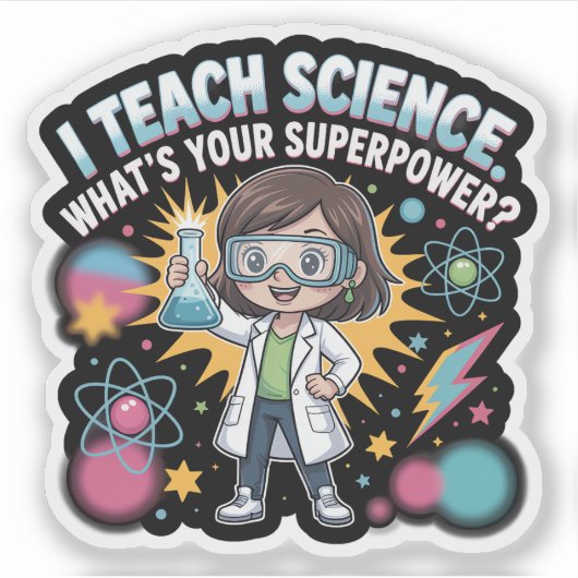 Cute Kawaii Science Teacher – Funny Superpower Lab Aufkleber (Vorderseite)