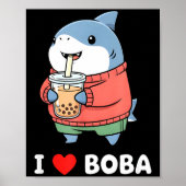 Cute Kawaii Shark Boba Tea Funny Bubble Tea Lover Poster (Vorne)