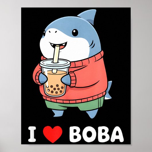 Cute Kawaii Shark Boba Tea Funny Bubble Tea Lover Poster (Vorne)