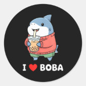 Cute Kawaii Shark Boba Tea Funny Bubble Tea Lover Runder Aufkleber (Vorderseite)