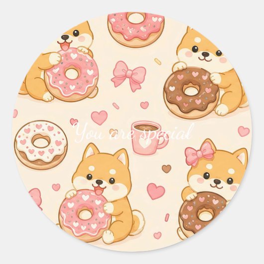 Cute Kawaii Shiba Inu Donut Pattern Runder Aufkleber (Vorderseite)