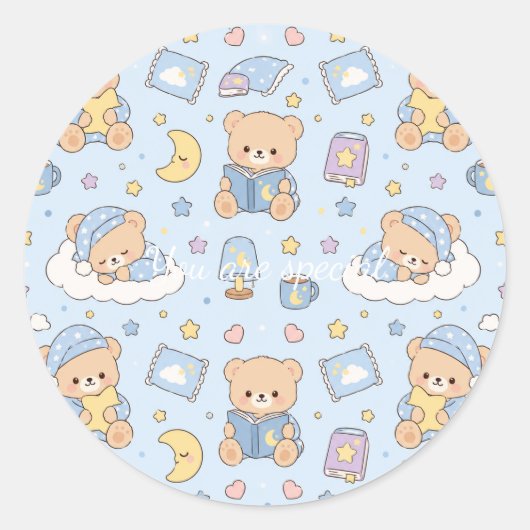 Cute Kawaii Sleepy Teddy Bear Pattern | Pastel Bed Runder Aufkleber (Vorderseite)