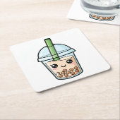 Cute Kawaii Smiling Boba Tea Rechteckiger Pappuntersetzer (angewinkelt)