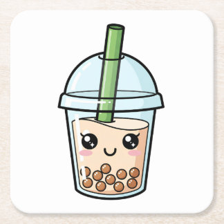 Cute Kawaii Smiling Boba Tea Rechteckiger Pappuntersetzer