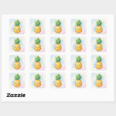 Cute Kawaii Smiling Pineapple Quadratischer Aufkleber (Blatt)