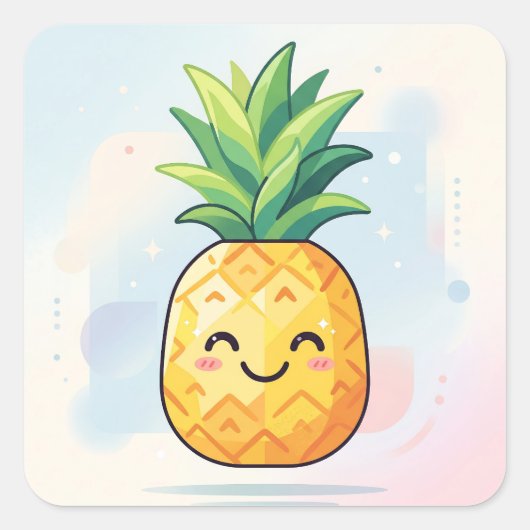 Cute Kawaii Smiling Pineapple Quadratischer Aufkleber (Vorderseite)