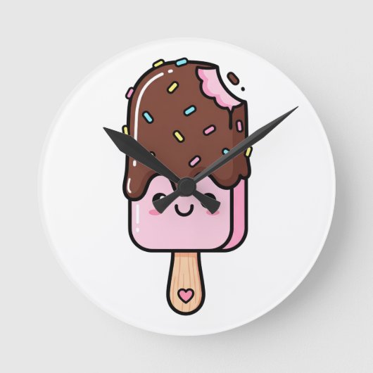 Cute Kawaii Smiling Popsicle Runde Wanduhr (Vorderseite)