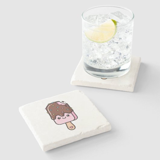 Cute Kawaii Smiling Popsicle Steinuntersetzer (Seitenansicht)