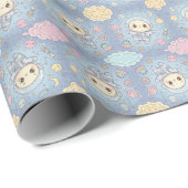 Cute Kawaii Space - Astronaut and Smiling Moon Geschenkpapier (Rolleneckpunkt)