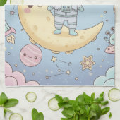 Cute Kawaii Space - Astronaut and Smiling Moon Geschirrtuch (Gefaltet)