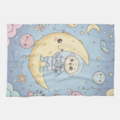 Cute Kawaii Space - Astronaut and Smiling Moon Geschirrtuch (Horizontal)