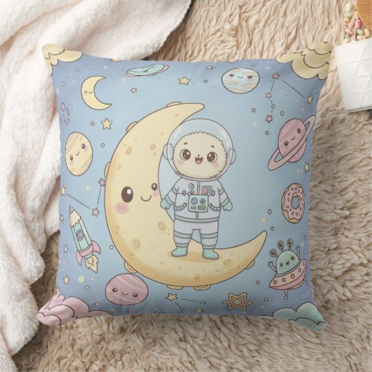 Cute Kawaii Space - Astronaut and Smiling Moon Kissen (Decke)