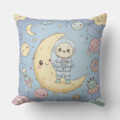 Cute Kawaii Space - Astronaut and Smiling Moon Kissen (Vorderseite)