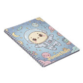Cute Kawaii Space - Astronaut and Smiling Moon Notizblock (Rechte Seite)
