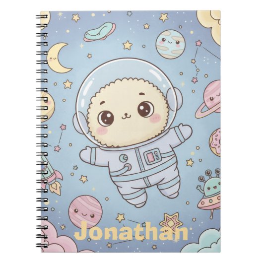 Cute Kawaii Space - Astronaut and Smiling Moon Notizblock (Vorderseite)