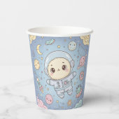 Cute Kawaii Space - Astronaut and Smiling Moon Pappbecher (Rückseite)