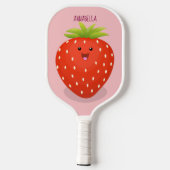 Cute kawaii strawberry cartoon illustration pickleball schläger (Rückseite)