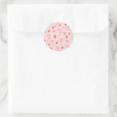 Cute Kawaii Strawberry Pattern  Pink Past Runder Aufkleber (Tasche)