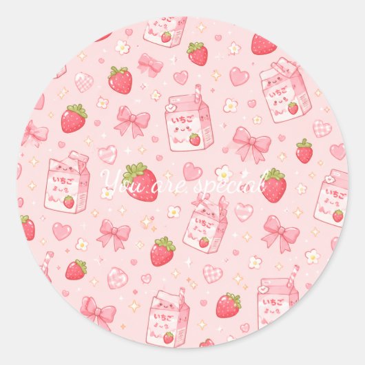 Cute Kawaii Strawberry Pattern  Pink Past Runder Aufkleber (Vorderseite)