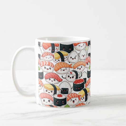 Cute Kawaii Sushi Pattern Coffee Mug | Fun Foodie Kaffeetasse (Links)