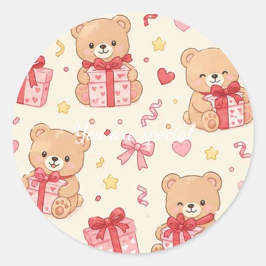 Cute Kawaii Teddy Bear Heart Gift Pattern Runder Aufkleber (Vorderseite)