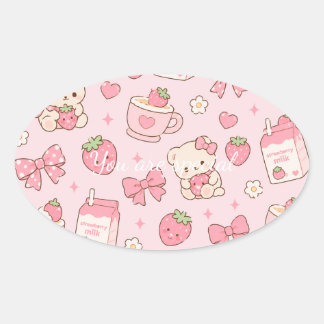 Cute Kawaii Teddy Bear Strawberry Pattern Sticker