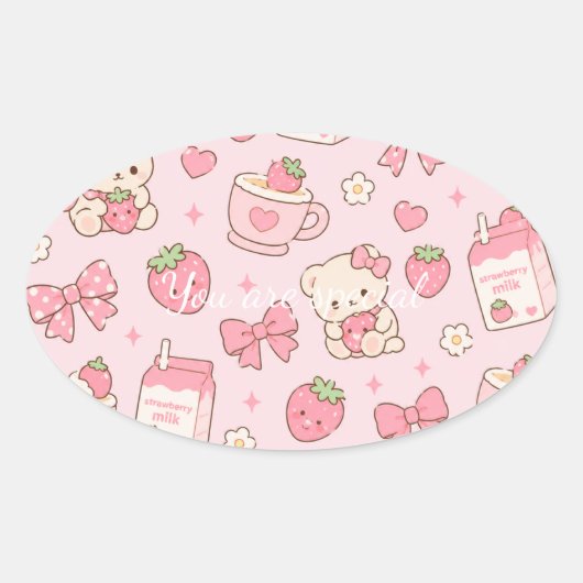 Cute Kawaii Teddy Bear Strawberry Pattern Sticker  (Vorderseite)