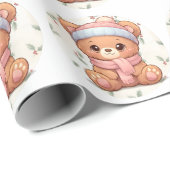 Cute Kawaii Teddy Bear Winter Wrapping Paper Geschenkpapier (Rolleneckpunkt)