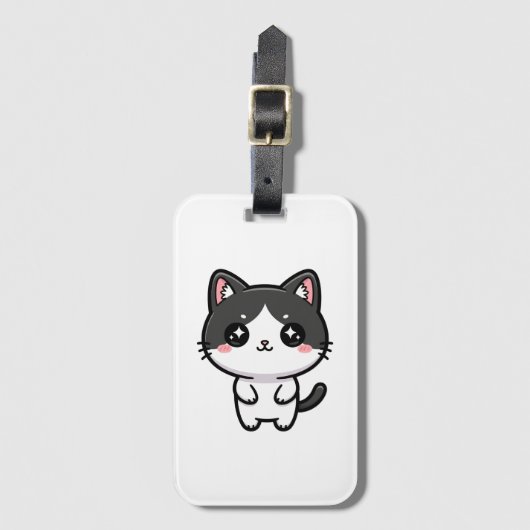 Cute Kawaii Tuxedo Cat Standing Character Gepäckanhänger (Vorderseite Vertikal)