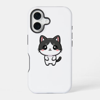 Cute Kawaii Tuxedo Cat Standing Character iPhone 16 Hülle