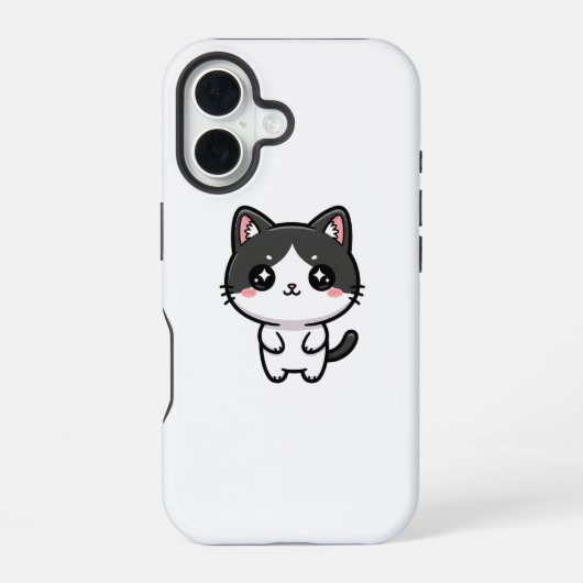 Cute Kawaii Tuxedo Cat Standing Character iPhone 16 Hülle (Rückseite)