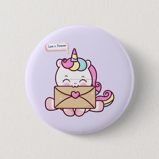 Cute Kawaii Unicorn Love Illustration Button (Vorderseite)