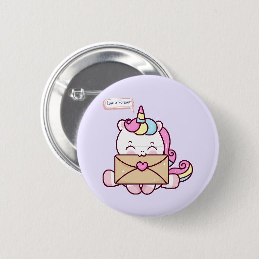 Cute Kawaii Unicorn Love Illustration Button (Vorne & Hinten)
