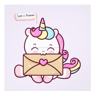 Cute Kawaii Unicorn Love Illustration Fotodruck