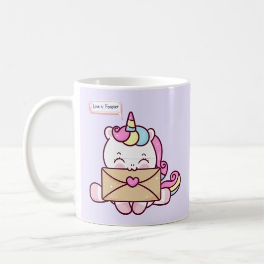 Cute Kawaii Unicorn Love Illustration Kaffeetasse (Links)