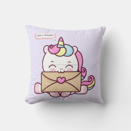 Cute Kawaii Unicorn Love Illustration Kissen
