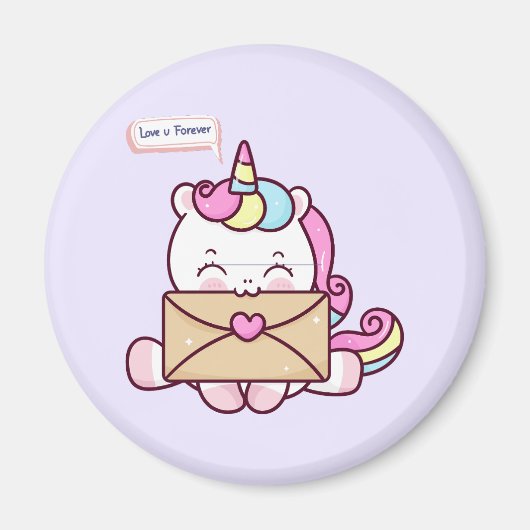 Cute Kawaii Unicorn Love Illustration Magnet (Vorne)