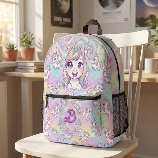 Cute Kawaii Unicorn Pastel Rainbow Magical Bedruckter Rucksack