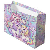 Cute Kawaii Unicorn Pastel Rainbow Magical Große Geschenktüte (Vorderseite Schrägansicht)