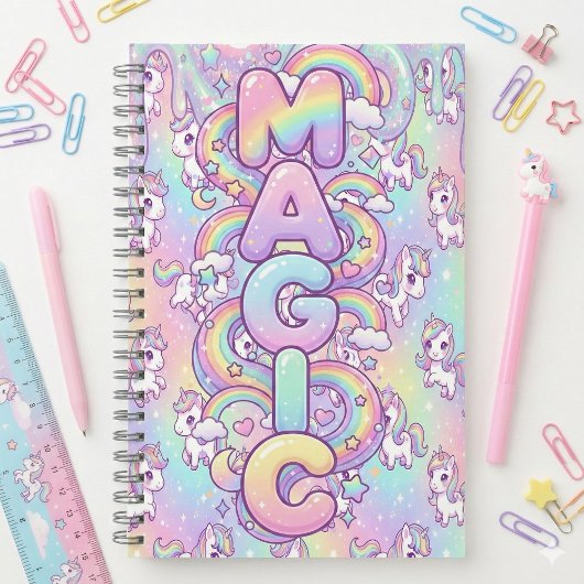 Cute Kawaii Unicorn Pastel Rainbow Magical Notizblock