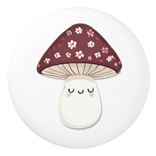 Cute Kawaii Whimsical Brown Mushroom Keramikknauf (Vorderseite)