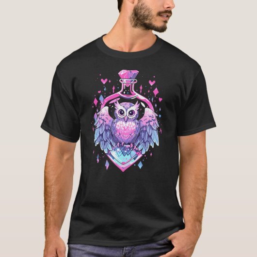 Cute Kawaii Witch Owl Crystal Alchemy Pastel Goth T-Shirt (Vorderseite)