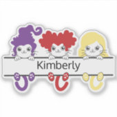 Cute Kawaii Witch Sisters Cats Name Monogram Aufkleber (Vorderseite)