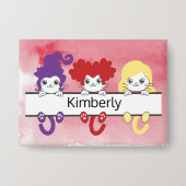 Cute Kawaii Witch Sisters Cats Name Monogram Button (Vorderseite)