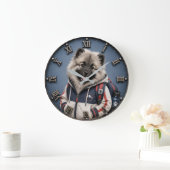 Cute Keeshond Puppy Große Wanduhr (Zuhause)