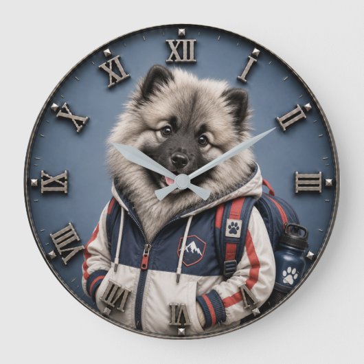 Cute Keeshond Puppy Große Wanduhr (Vorderseite)