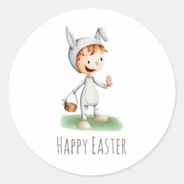 Cute Kid Rabbit Happy Easter Party Runder Aufkleber
