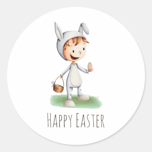 Cute Kid Rabbit Happy Easter Party Runder Aufkleber (Vorderseite)