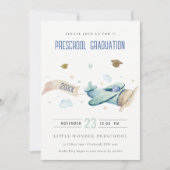 Cute Kids Airplane Sky Stars Preschool Graduation  Einladung (Vorderseite)