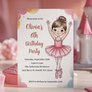 Cute Kids Ballerina Birthday Einladung
